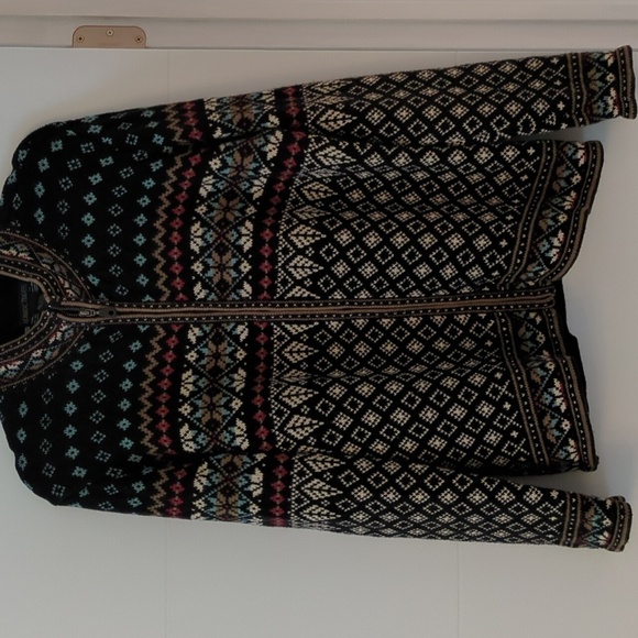 Nomadic Traders ramie cotton mix Fair Isle Grandpa front zipper pullover - Picture 1 of 10